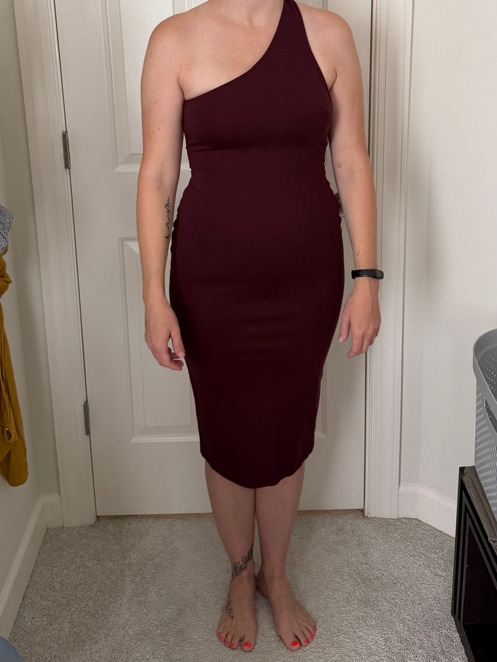 LPA One-Shoulder Wine Sheath Dress